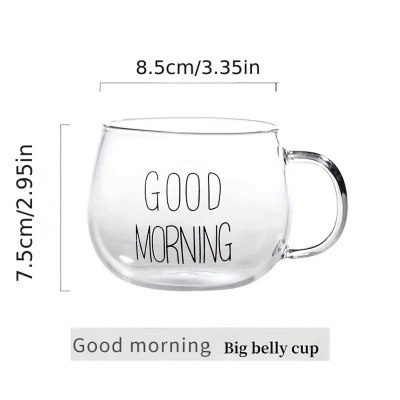Picture of 1pc, Good Morning Glass Cup, 400ml/13.6oz High Borosilicate Glass Water Cup, Breakfast Oatmeal Cups, Summer Winter Drinkware-Clear