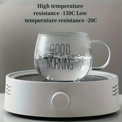 Picture of 1pc, Good Morning Glass Cup, 400ml/13.6oz High Borosilicate Glass Water Cup, Breakfast Oatmeal Cups, Summer Winter Drinkware-Clear