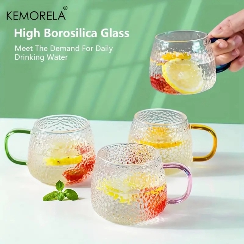 Picture of 1 pcs high borosilicate Glass Water Cup, With Handle, 440ml/ 13.5oz Thickened Heat Resistant Tea Cups, Coffee Mugs, For Juice, Coffee, Tea, Bubble Tea, Exquisite Glassware, Drinkware, Birthday Gifts-Clear