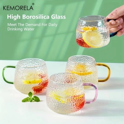 Picture of 1 pcs high borosilicate Glass Water Cup, With Handle, 440ml/ 13.5oz Thickened Heat Resistant Tea Cups, Coffee Mugs, For Juice, Coffee, Tea, Bubble Tea, Exquisite Glassware, Drinkware, Birthday Gifts-Clear