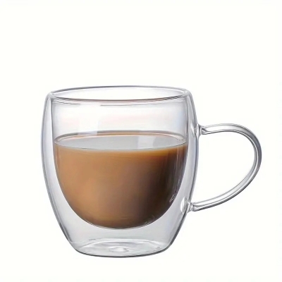 Picture of 1 pcs Borosilicate Glass Espresso Cups - 250ml/8.45oz Double Wall Insulated Coffee Mugs for Cappuccino, Milk, Juice, and Tea - Hand Wash Only, Reusable, Recyclable, Multipurpose Clear Glass Drinkware-Clear