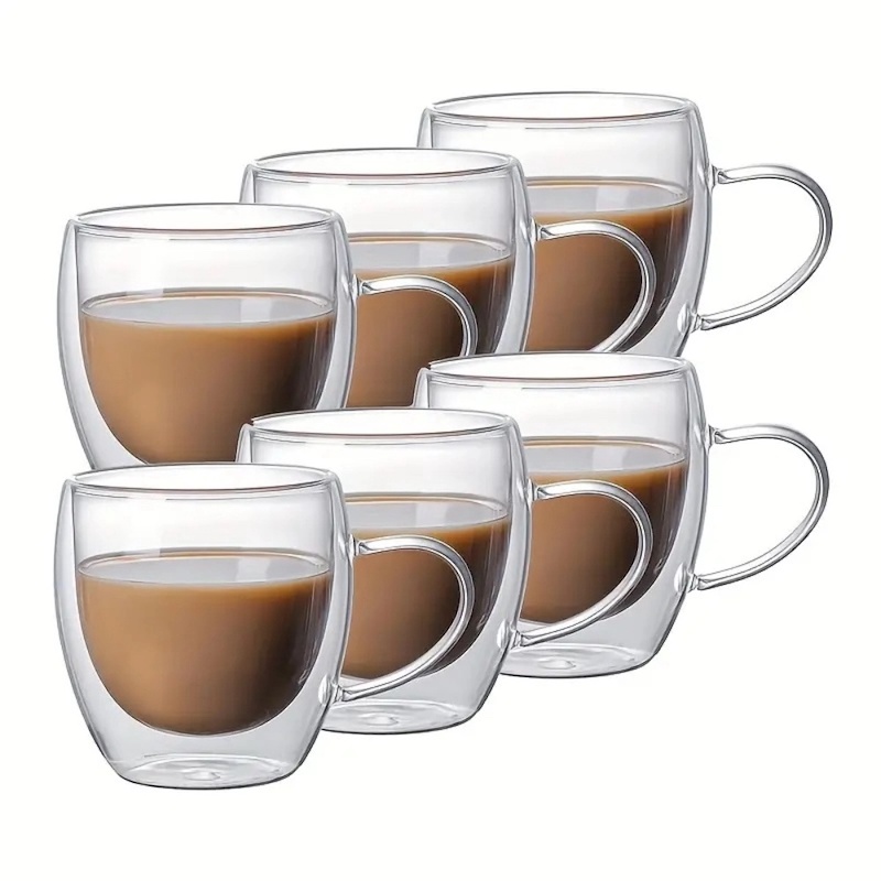 Picture of 4-Pack 8Oz Double-Walled Glass Coffee Mugs - Heat Resistant, Insulated Borosilicate Glass Cups For Coffee, Milkshakes & Juice - Reusable, Handwash Only-Clear