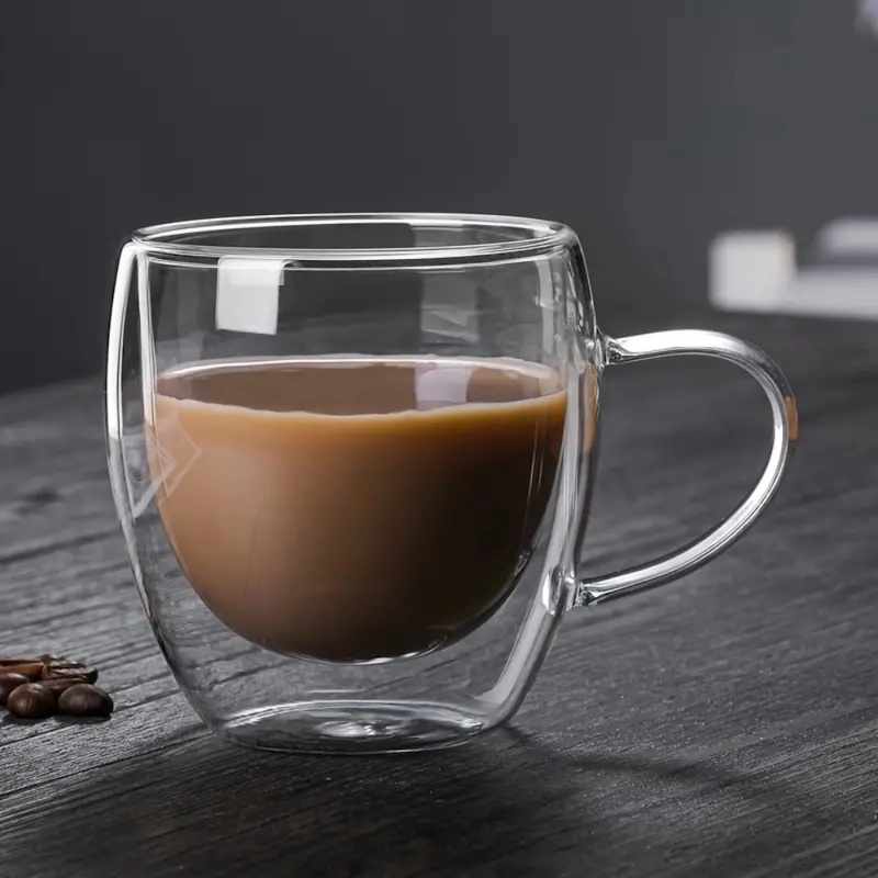 Picture of 4-Pack 8Oz Double-Walled Glass Coffee Mugs - Heat Resistant, Insulated Borosilicate Glass Cups For Coffee, Milkshakes & Juice - Reusable, Handwash Only-Clear