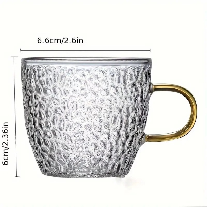 Picture of 6pcs, Embossed 130ml capacity Glass Cups With Handle, Water Cup, Drinking Tea Glasses For Juice, Milk, Tea, And More, Summer Winter Drinkware-Clear