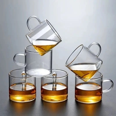 Picture of 6pcs Set of 220ml Insulated Glass Tea Cups, Multipurpose Use for Coffee, Juice - Reusable, Hand Wash Only Glass Accessories-Clear