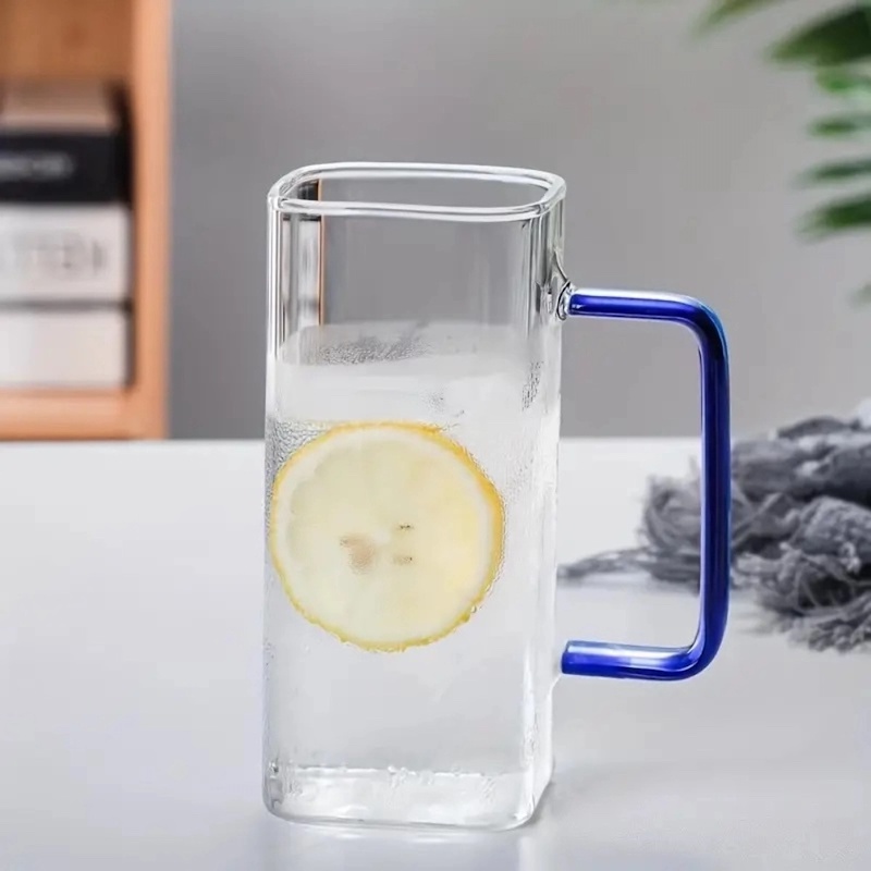 Picture of 4pcs Glass Cups, Colorful Square Transparent Glass Single-layer Cups, Large Capacity Beverage Cups, High Borosilicate Glass Tea Cups, For Living Room, Office, School And Dorm, Home Supplies-Clear