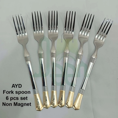Picture of 6 pcs AYD fork spoon, Non magnet mirror polish tea spoon imported spoon for home 15 cm long-Silver