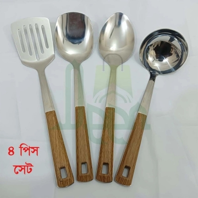 Picture of 4 pcs stainless steel serving spoon 1 pcs ling rice spoon 1 pcs salted spoon 1 pcs sup spoon and 1 pcs salted turner  spoon-Silver