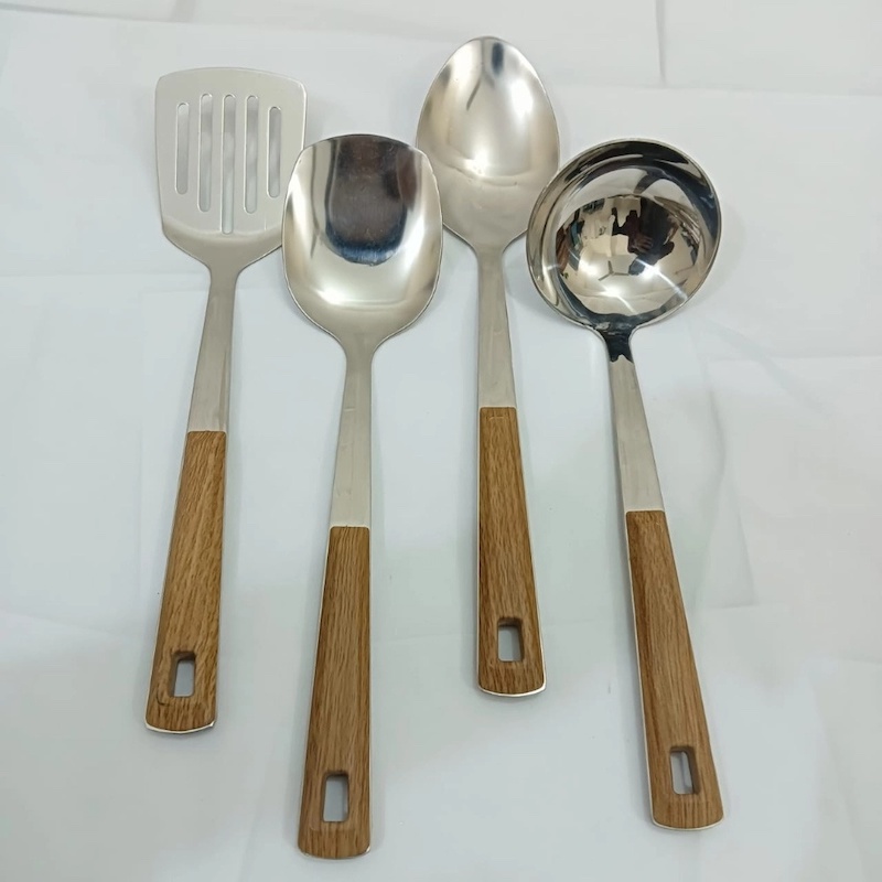 Picture of 4 pcs stainless steel serving spoon 1 pcs ling rice spoon 1 pcs salted spoon 1 pcs sup spoon and 1 pcs salted turner  spoon-Silver