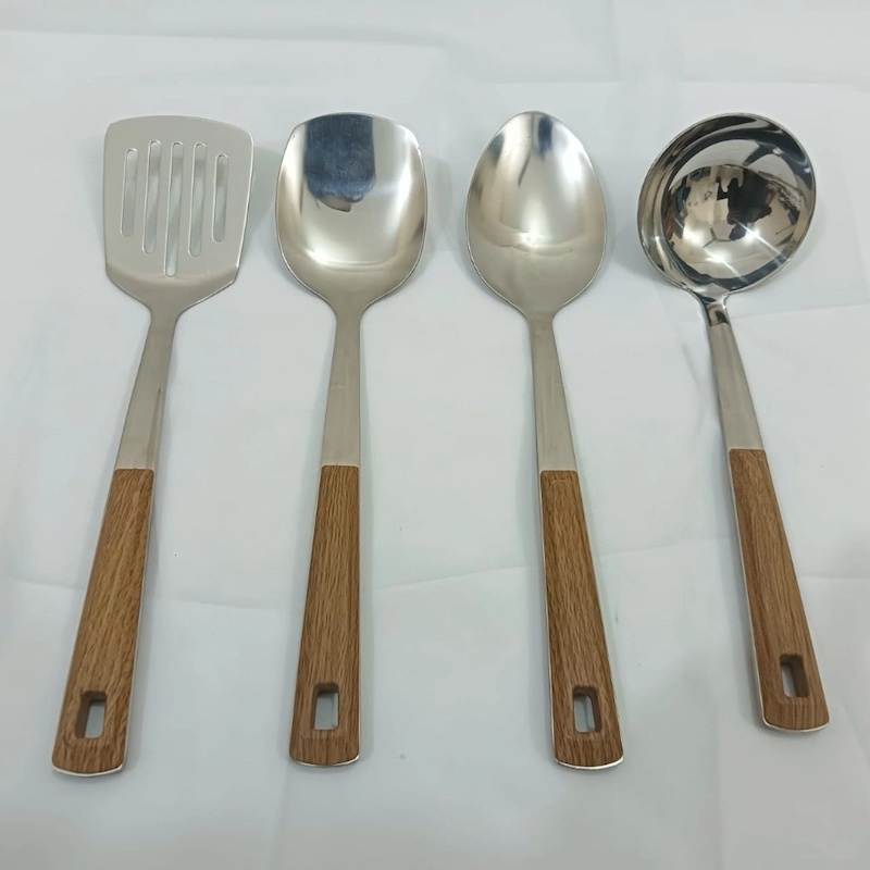 Picture of 4 pcs stainless steel serving spoon 1 pcs ling rice spoon 1 pcs salted spoon 1 pcs sup spoon and 1 pcs salted turner  spoon-Silver