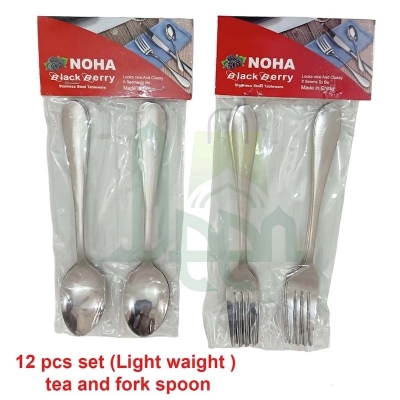 Picture of 12 pcs stainless steel tea and fork spoon light weight 6 pcs Tea spoon and 6 pcs fork spoon-Silver