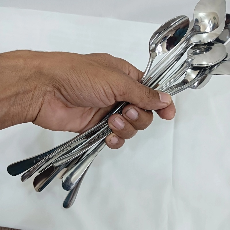 Picture of 3pcs long hundle spoon heavy long hundle pickle spoon silver color spoon carry design spoon 24 cm long pickle spoon-Silver