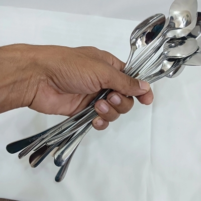 Picture of 1 pcs long hundle spoon  heavy long hundle pickle spoon silver color spoon carry design spoon 24 cm long pickle spoon-Silver
