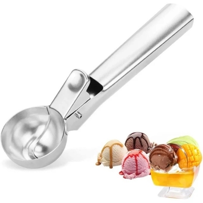 Picture of Ice Cream Scoop spoon with Easy Release, Comfortable and Anti-Freeze Handle, Perfect for Gelatos, Frozen Yogurt, Fruit, Sundaes-Silver
