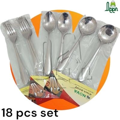 Picture of 18 pcs stainless steel spoon set 6 pcs tea 6 pcs fork and 6 pcs sup spoon 12cm long mirror polish silver color spoon set 18 pcs set-Silver