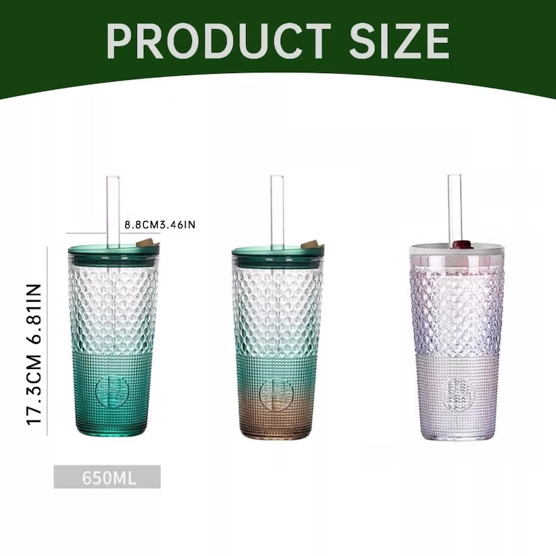 Picture of Glass Tumbler With Lid and glass strow 22oz Clear Iced Coffee Cup W/Vintage Versatile Glass