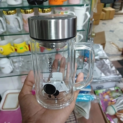 Picture of Office Glass Infuser Bottle Tea Tumbler Double Wall Glass Borosilicate Bottle Travel Mug Leakproof Tea Bottle with Strainer Carry Handle-Clear