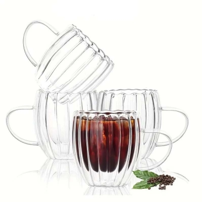 Picture of 1pcs, Glass Coffee Mug, 250ml capacity 8.45oz Double-Walled Espresso Coffee Cups, Heat Insulated Water Cups, Summer Winter Drinkware, Birthday Gifts-Clear