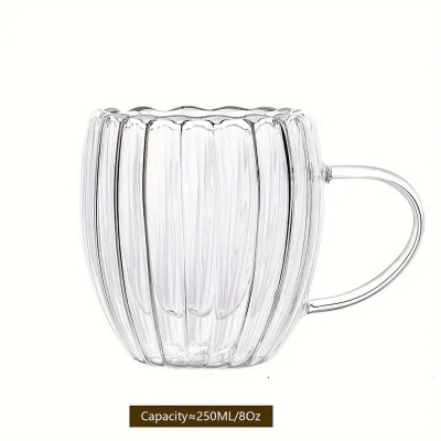 Picture of 1pcs, Glass Coffee Mug, 250ml capacity 8.45oz Double-Walled Espresso Coffee Cups, Heat Insulated Water Cups, Summer Winter Drinkware, Birthday Gifts-Clear
