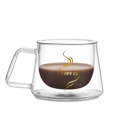 Picture of Double Wall Transparent Clear, Tea Coffee Mug with Convenient Solid Handle, Glass Coffee Tea Cups, for Warm and Cold Beverage, 200 ML-Clear