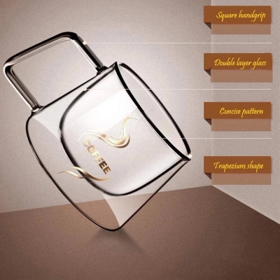 Picture of Double Wall Transparent Clear, Tea Coffee Mug with Convenient Solid Handle, Glass Coffee Tea Cups, for Warm and Cold Beverage, 200 ML-Clear