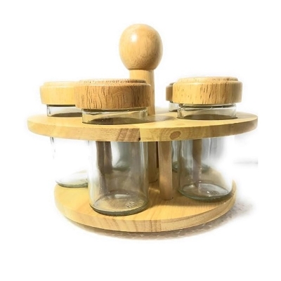 Picture of Rubber Wood Spice Rack | Glass Jars 5 Pcs and 8 pcs