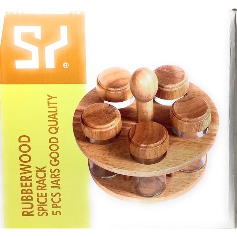 Picture of Rubber Wood Spice Rack | Glass Jars 5 Pcs and 8 pcs