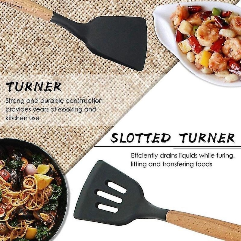 Picture of Kitchen Utensil Set 12 Piece Kitchen Utensil Set Nonstick Silicone & Wooden Utensils, Bpafree, Nontoxic Spatula, Tongs, Spatula, Spoon Set-Multicolor