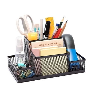 Picture of Pen/Pencil Holder Stationary Storage Stand for Office, Home, and Study Table | Compartment Metal Mesh Desk Organizer | Office Accessories (4 Compartment, Pack of 1)