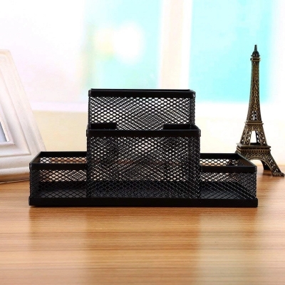 Picture of Pen/Pencil Holder Stationary Storage Stand for Office, Home, and Study Table | Compartment Metal Mesh Desk Organizer | Office Accessories (4 Compartment, Pack of 1)