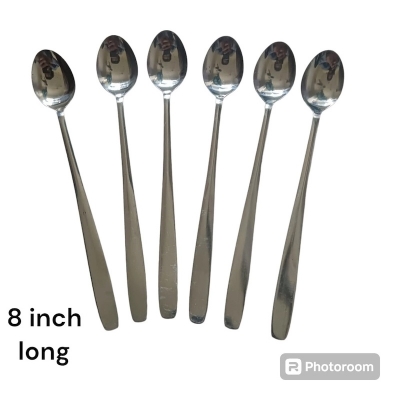 Picture of 6 pcs stainless steel ling pickling spoon 8 inch long spoon light waight spoon set-Silver