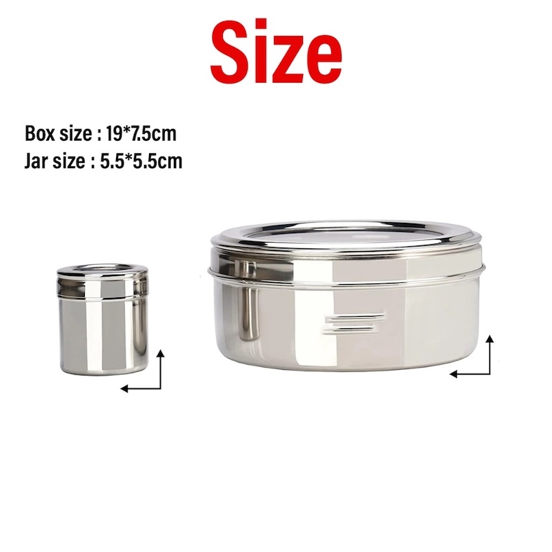 Picture of Big size 7 in 1 Spice Box With Transparent Fiberglass Lids Stainless Steel stylish | See-Through Spice Box | Masala Box for Kitchen Steel | Masala Dabba Steel | Masala Dani for Kitchen-Silver