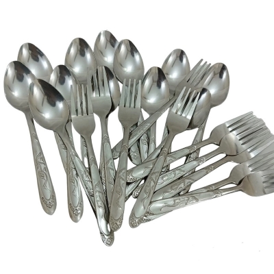 Picture of 24 pcs stainless steel spoon set 12 pcs tea and 12 pca fork spoon-Silver