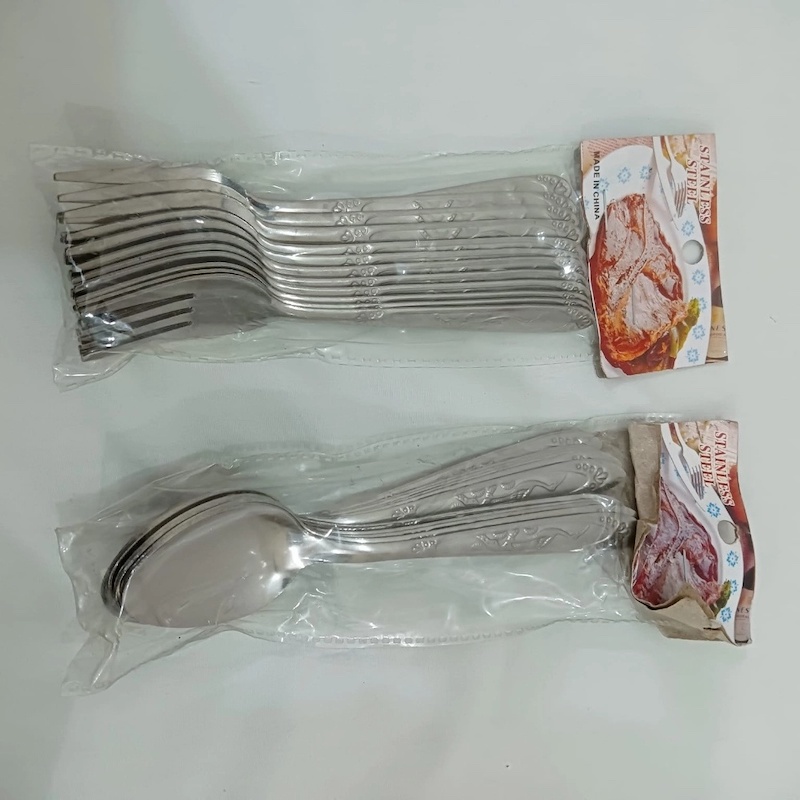 Picture of 24 pcs stainless steel spoon set 12 pcs tea and 12 pca fork spoon-Silver
