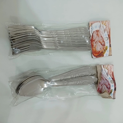 Picture of 24 pcs stainless steel spoon set 12 pcs tea and 12 pca fork spoon-Silver