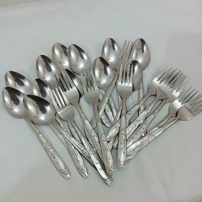 Picture of 24 pcs stainless steel spoon set 12 pcs tea and 12 pca fork spoon-Silver