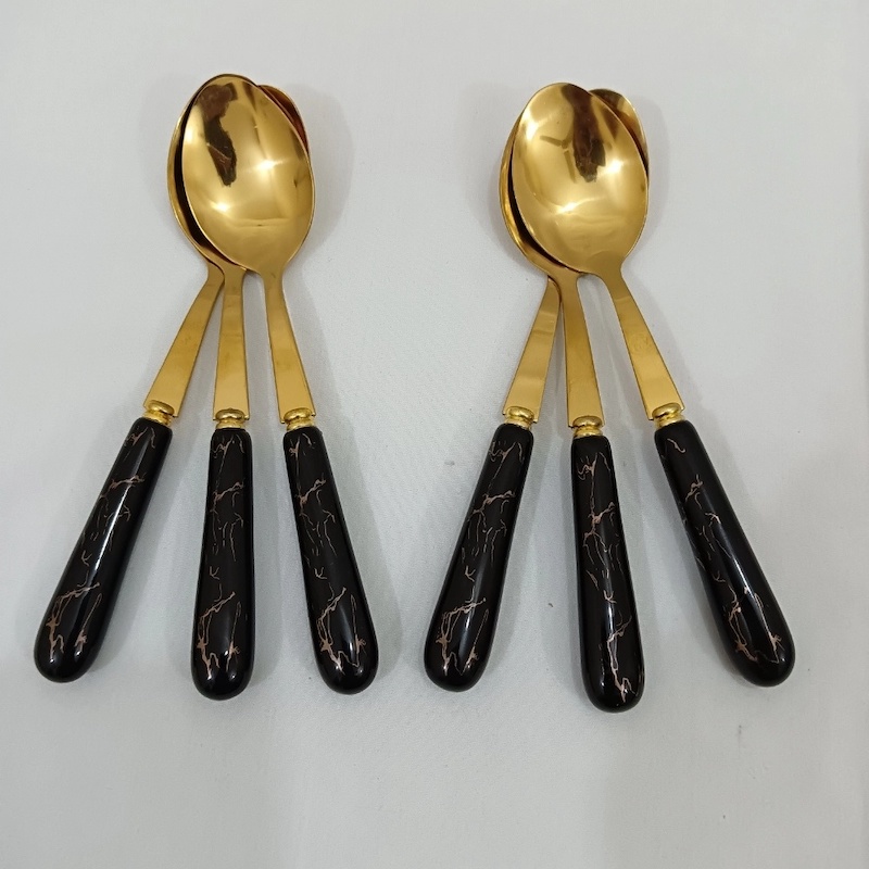 Picture of 6 pcs golden color tea spoon ciramic handle tea spoon Black color handle-Gold