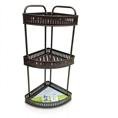 Picture of 3 Tier Wall Hanging Metal Corner Shelf coffee color-Coffee