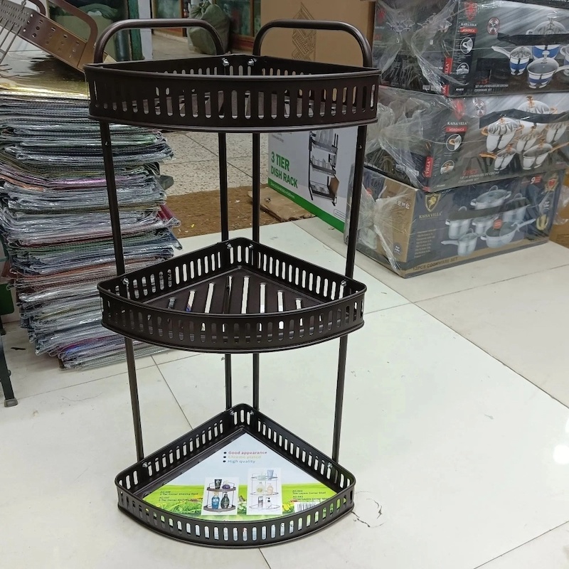Picture of 3 Tier Wall Hanging Metal Corner Shelf coffee color-Coffee