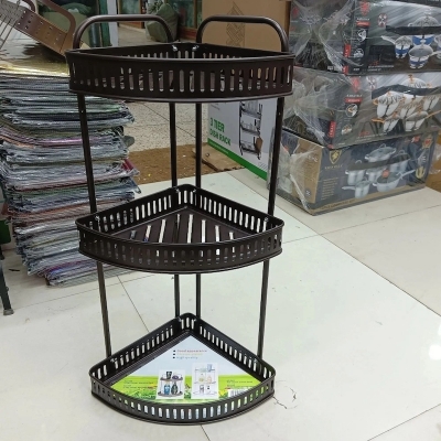 Picture of 3 Tier Wall Hanging Metal Corner Shelf coffee color-Coffee