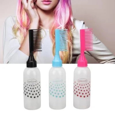 Picture of Root Comb Applicator Bottle, 1Pcs Hair Oil Applicator Colorful Plastic Squeeze Bottle Applicator Brush, Hair Dye Bottle Brush with Graduated Scale, for Hair Dye Barber Salon-Multicolor