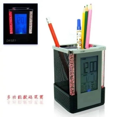 Picture of New large display screen (LCD-7x4cm) multi-function digital pen holder , ultra-sleek, elegant atmosphere and feature-rich  pen holder-Silver