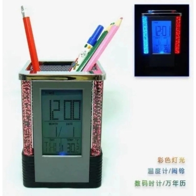 Picture of New large display screen (LCD-7x4cm) multi-function digital pen holder , ultra-sleek, elegant atmosphere and feature-rich  pen holder-Silver