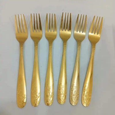 Picture of 6 pcs stainless steel golden color fork spoon-Gold