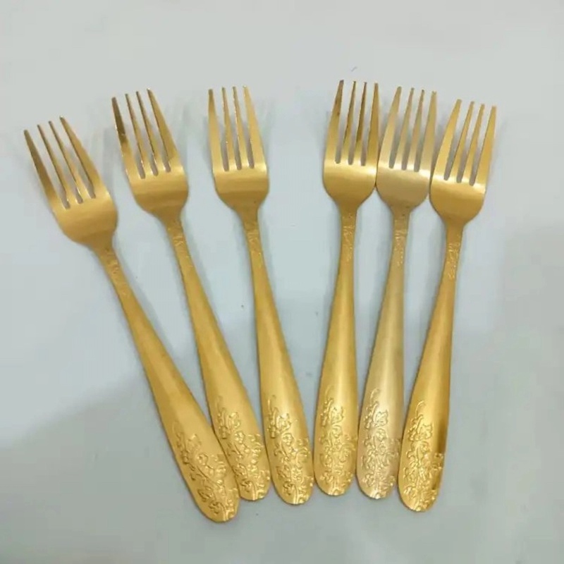 Picture of 6 pcs stainless steel golden color fork spoon-Gold