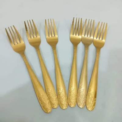 Picture of 6 pcs stainless steel golden color fork spoon-Gold