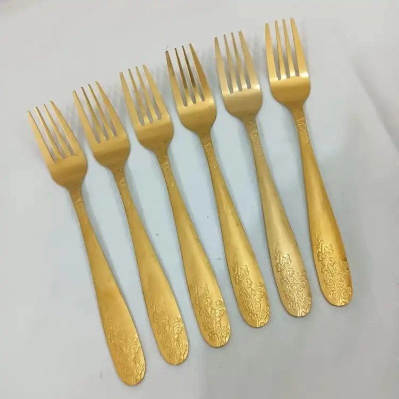 Picture of 6 pcs stainless steel golden color fork spoon-Gold