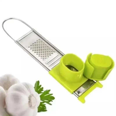 Picture of Home Kitchen Garlic Slicer Multifunction Stainless Steel Pressing Garlic Slicer Cutter Shredder Kitchen Tools Garlic Press-Silver