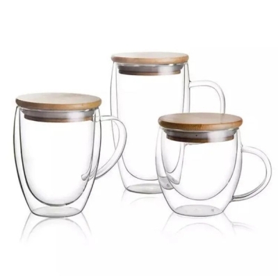 Picture of 1 pcs Double Wall Glass Mug with Bamboo Cover -250ml or 350 ML or 450ml that you order