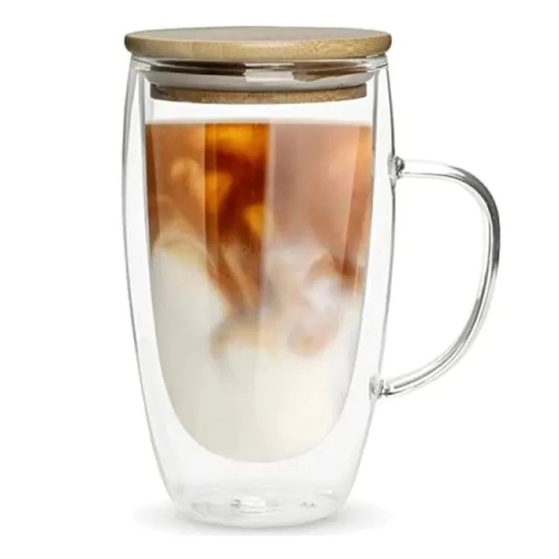Picture of 1 pcs Double Wall Glass Mug with Bamboo Cover -250ml or 350 ML or 450ml that you order